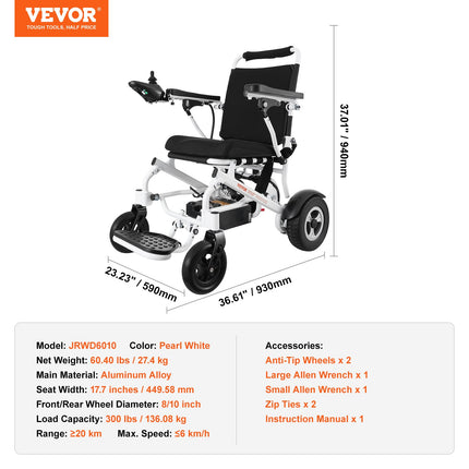 Elektrinis neįgaliojo vežimėlis VEVOR JRWD6010, 136 kg apkrova