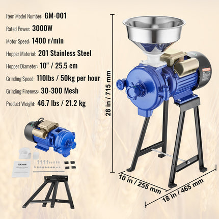 Elektrinis grūdų malūnas VEVOR GM-001, 3000W