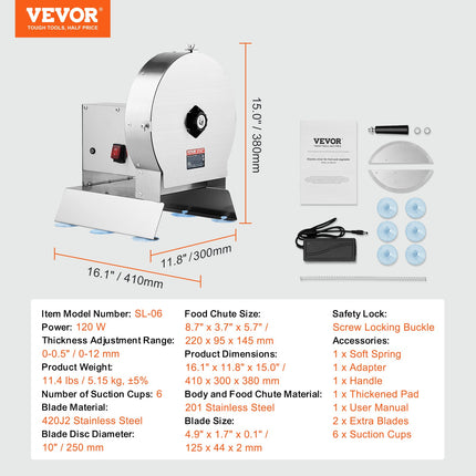 Elektrinė daržovių pjaustyklė VEVOR SL-06, 0–12 mm reguliuojamas storis