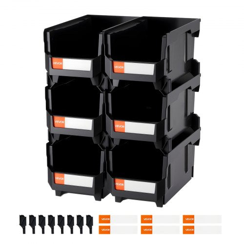 Plastikinės sandėliavimo dėžės VEVOR V6-Black-6, 6 vnt.