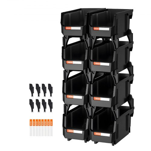 Plastikinės sudedamos dėžutės VEVOR V3-Black-8, 8 vnt.