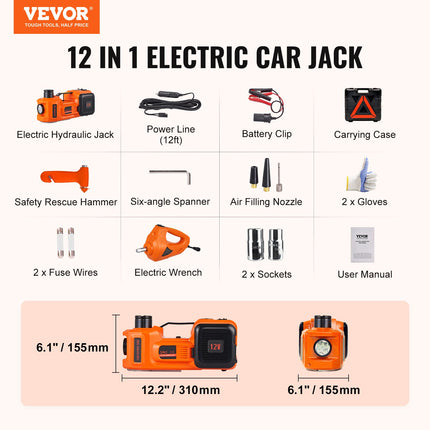 Elektrinis hidraulinis domkratas VEVOR 5T, 12V su priedais