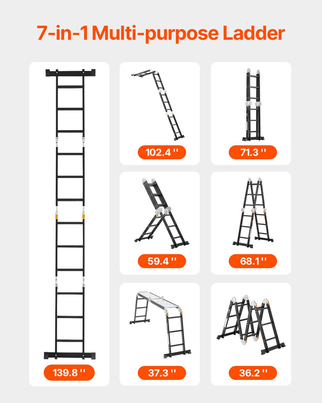 Daugiafunkcinės sulankstomos kopėčios VEVOR KMP403A, 3,7 m
