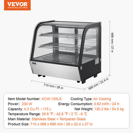 Šaldoma vitrina VEVOR XCW-120LS, 115 l talpa