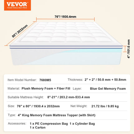 Antčiužinis VEVOR 7680M5, 101,6 mm storio