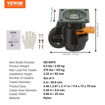 Reguliuojamo aukščio ratukai VEVOR GD-60FD, 499 kg keliamoji galia