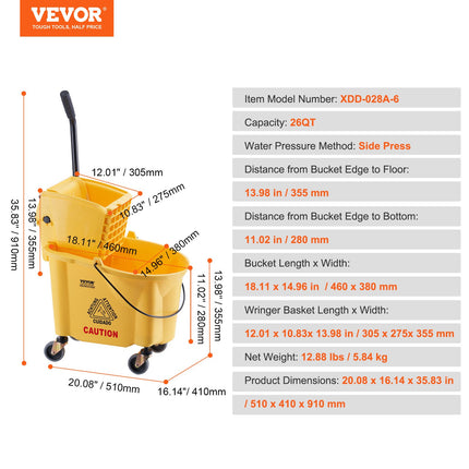 Grindų plovimo vežimėlis su gręžtuvu VEVOR XDD-028A-6, 25 l