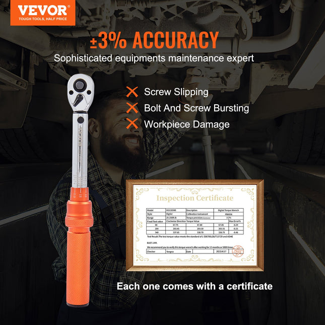 Dinamometrinis raktas VEVOR 16200INLB, 2.3-23 Nm