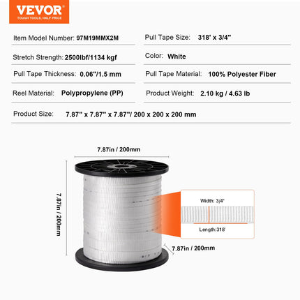 Poliesterio tempimo juosta VEVOR 97M19MMX2M, 1134 kg trūkimo jėga
