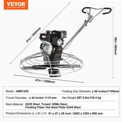 Betono glaistyklė VEVOR HMR1200, 1165 mm