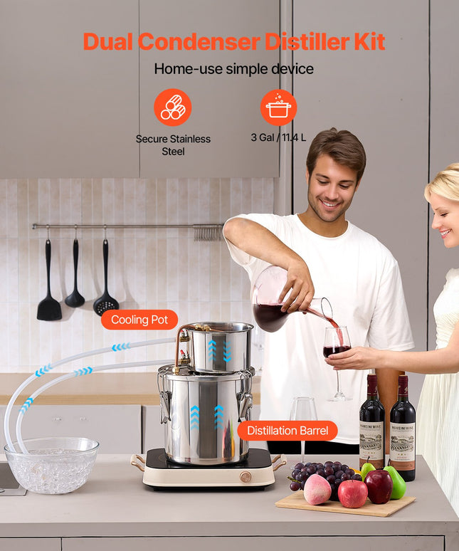 Alkoholio distiliavimo aparatas VEVOR STDB-10L, 11,4 l