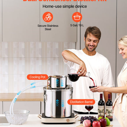 Alkoholio distiliavimo aparatas VEVOR STDB-20L, 19 l