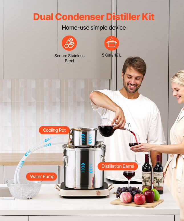 Alkoholio distiliavimo aparatas VEVOR STDB-20L-U, 19 l