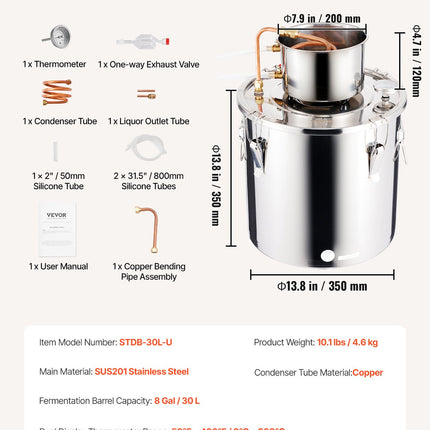 Distiliatorius VEVOR STDB-30L, 30 l