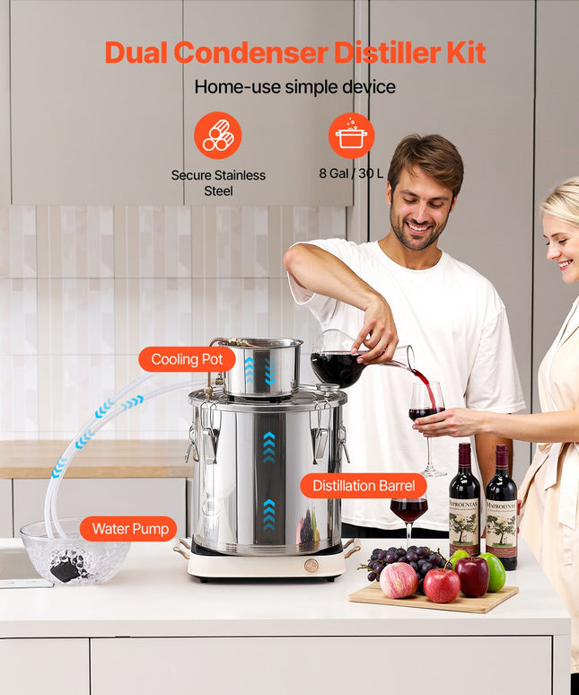 Alkoholio distiliavimo aparatas VEVOR STDB-30L-U, 30 l