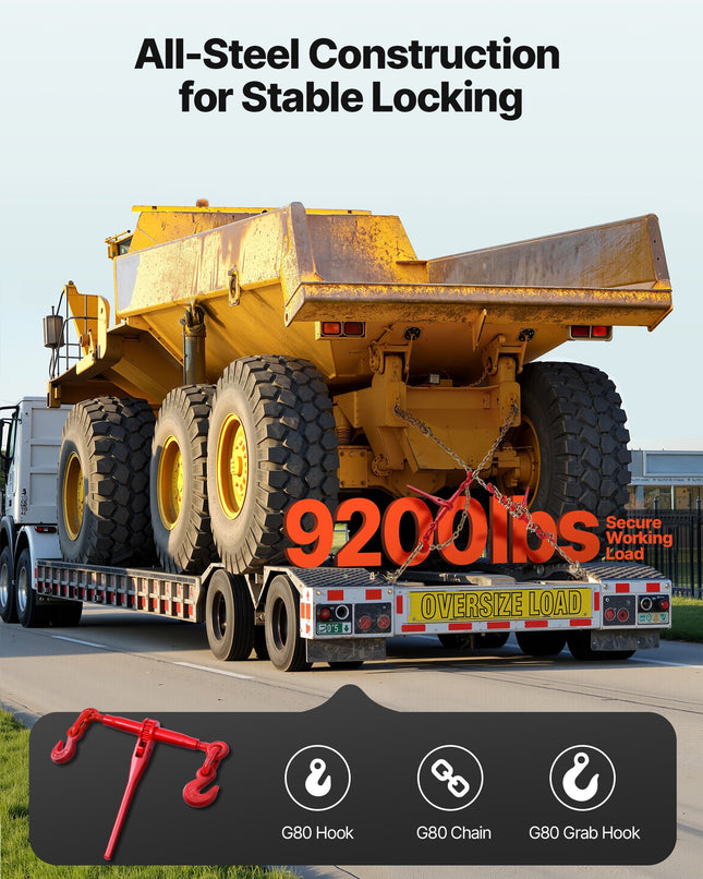 Grandinių įtempėjų ir grandinių komplektas VEVOR 3/8-1/2-10FT-8, 4173 kg
