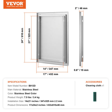 Lauko virtuvės durelės VEVOR B012D, 432x610 mm