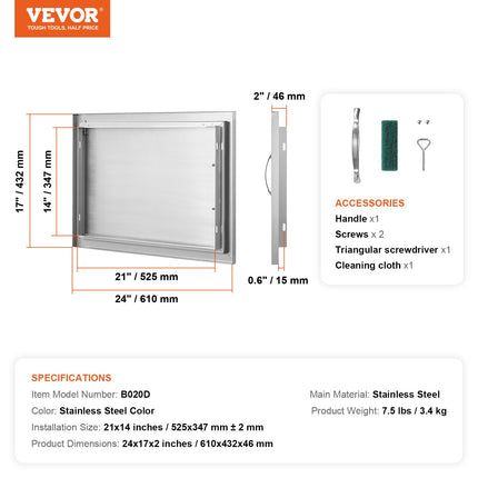 Lauko virtuvės durelės VEVOR B020D, 610x432 mm