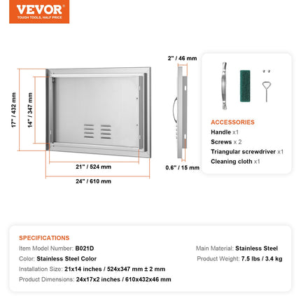 Lauko virtuvės durelės VEVOR B021D, 610x432 mm