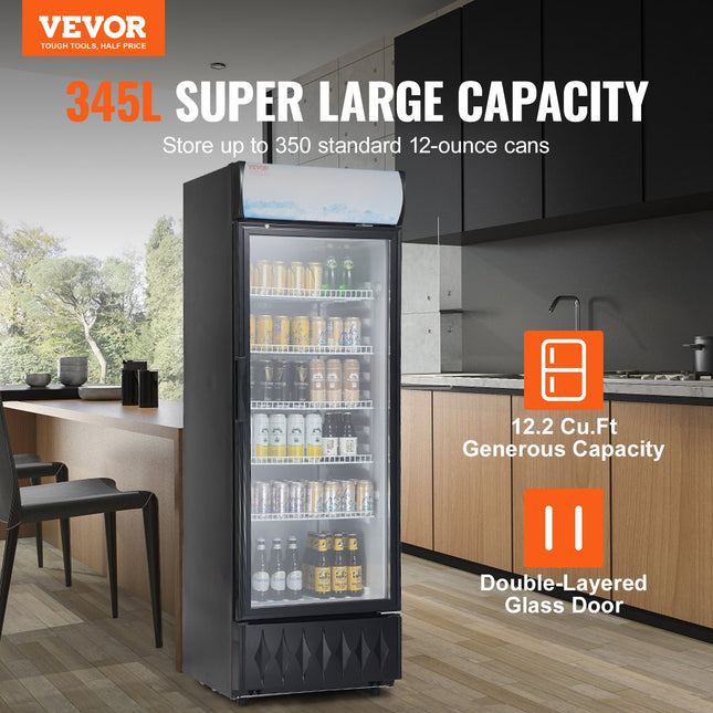 Komercinis gėrimų šaldytuvas-vitrina VEVOR XLS-365WG, 345 l