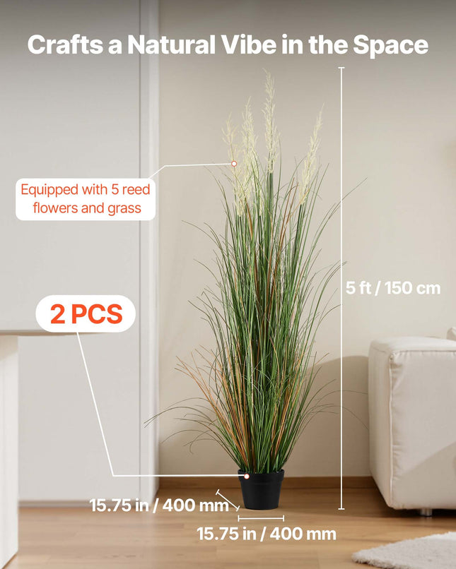 Dirbtinė nendrinė žolė VEVOR SS002, 150 cm (2 vnt.)