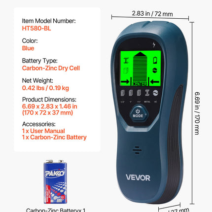 Sienų skeneris VEVOR HT580-BL, 5-in-1 detektorius