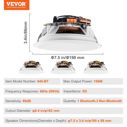 Lubiniai garsiakalbiai VEVOR 645-BT, 150W (4 vnt.)