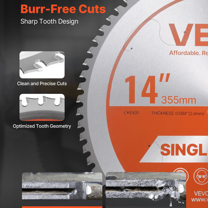 Pjovimo diskas metalui VEVOR 355*2.4*25.4-72T, 355 mm