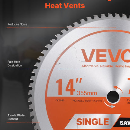 Pjovimo diskas metalui VEVOR 355*2.4*25.4-72T, 355 mm