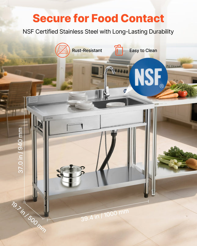 Nerūdijančio plieno plautuvė VEVOR SS100-4, 1000 x 500 x 940 mm
