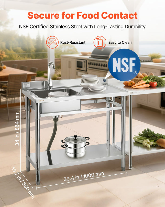 Nerūdijančio plieno plautuvė VEVOR SS100-1, 1000 x 500 x 940 mm
