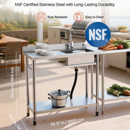 Nerūdijančio plieno plautuvė VEVOR SS100-2, 1000 x 500 x 940 mm