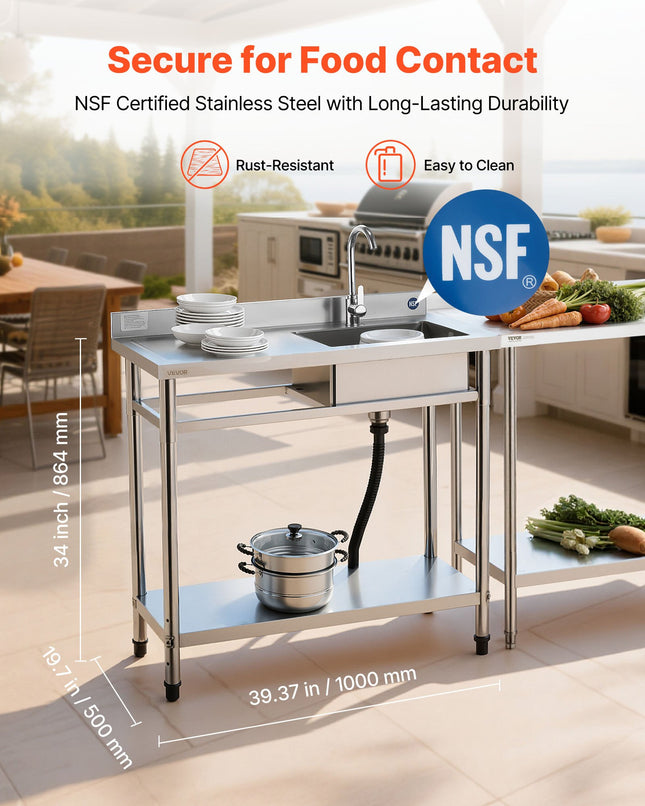 Nerūdijančio plieno plautuvė VEVOR SS100-2, 1000 x 500 x 940 mm