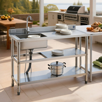 Nerūdijančio plieno plautuvė VEVOR SS1200-2, 1200 x 500 x 940 mm
