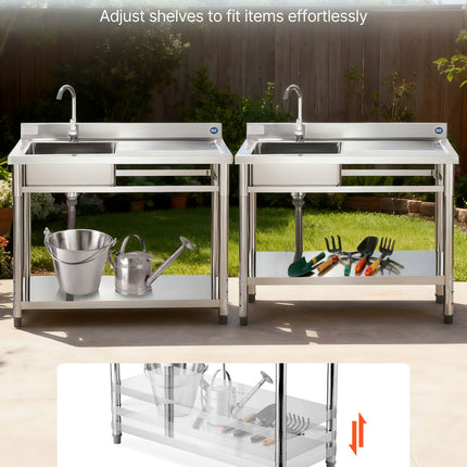 Nerūdijančio plieno plautuvė VEVOR SS1200-1, 1200x500x940 mm