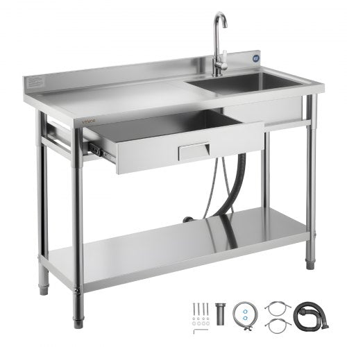 Nerūdijančio plieno plautuvė VEVOR SS1200-5, 1200 x 500 x 940 mm