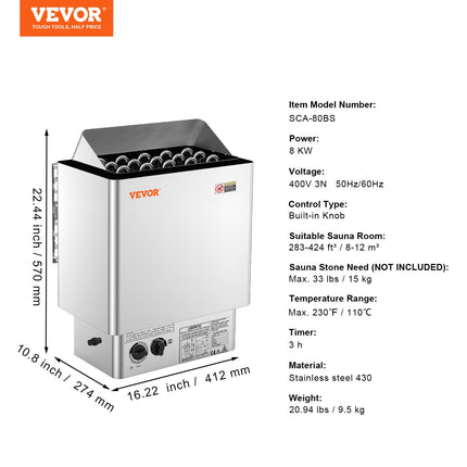 Elektrinė pirties krosnelė VEVOR SCA-80BS, 8 kW