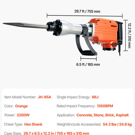 Atskeliamasis kūjis VEVOR JH-65, 2200W