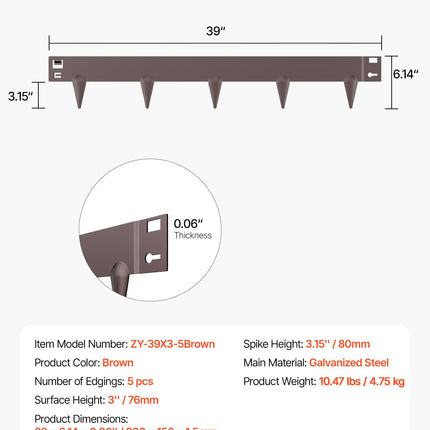 Plieniniai vejos borteliai VEVOR ZY-39X3-5Brown, 5 vnt. rinkinys