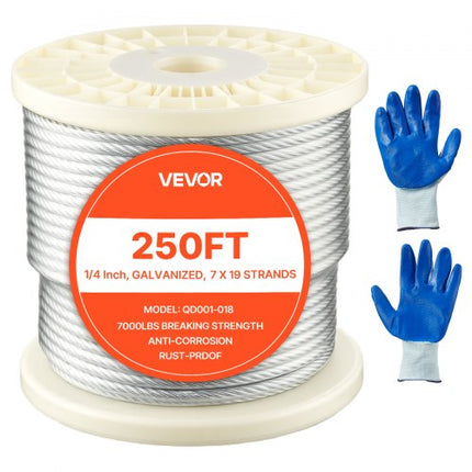 Plieninis trosas VEVOR QD001-018, 6,35 mm x 76,2 m