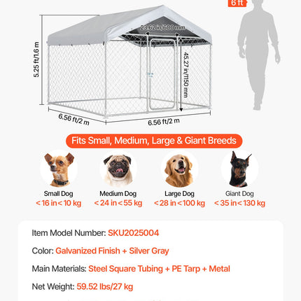 Lauko voljeras šunims VEVOR SKU2025004, 2 x 2 x 1,6 m