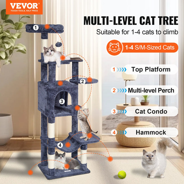 Draskyklė-namelis katėms VEVOR CAT792, 154 cm aukščio