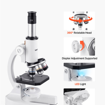 Monokulinis mikroskopas VEVOR xsp-01A, 40-2000x padidinimas