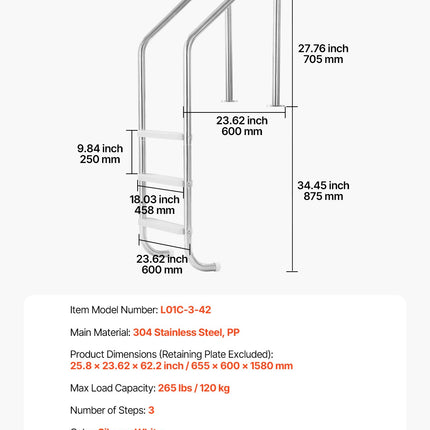 Baseino kopėčios VEVOR L01C-3-42, 3 pakopų