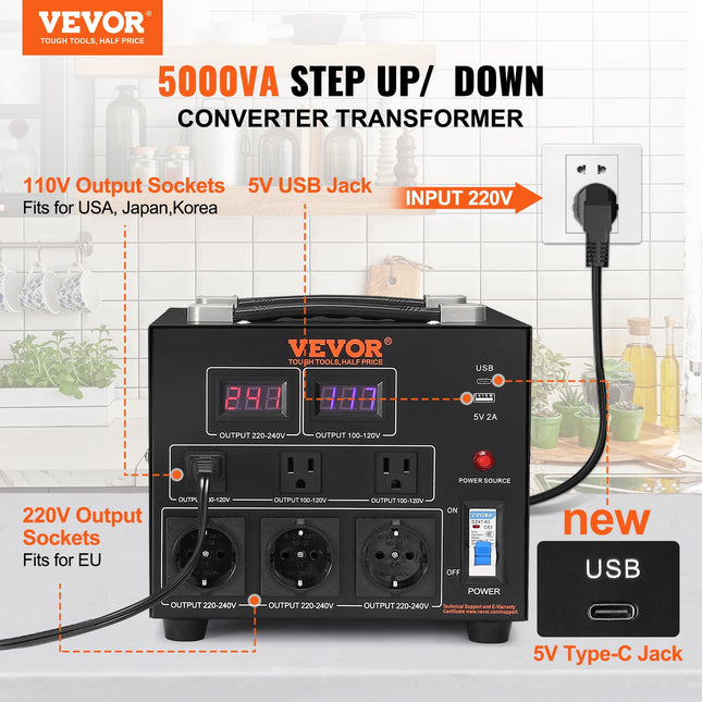 Įtampos keitiklis VEVOR SV-5000VA, 5000VA