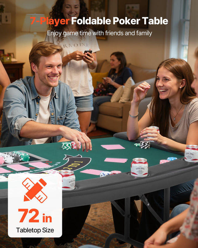 Sulankstomas pokerio stalas VEVOR SUS-7232UF, 7 žaidėjams, 183 cm