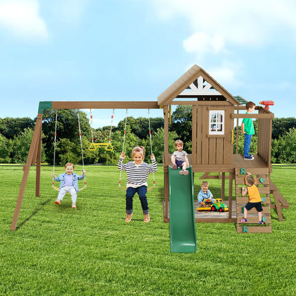 Medinė žaidimų aikštelė VEVOR TLG92010, 10-in-1 pramogų kompleksas