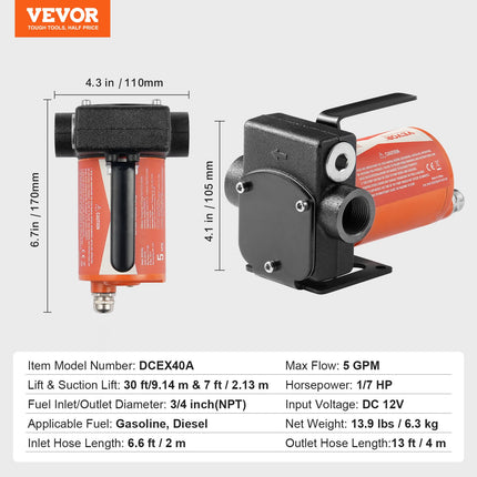 Kuro perpylimo siurblys VEVOR DCEX40A, 19 l/min