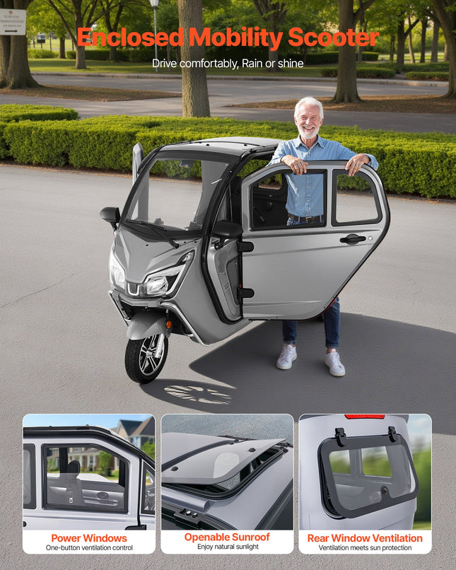 Elektrinis triratis uždaras motoroleris VEVOR YM1500DZK, 1500W