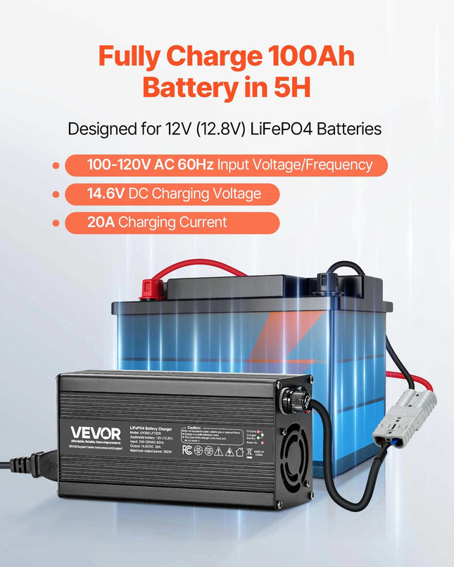 Ličio akumuliatorių įkroviklis VEVOR UY360-HF1220, 12V 20A